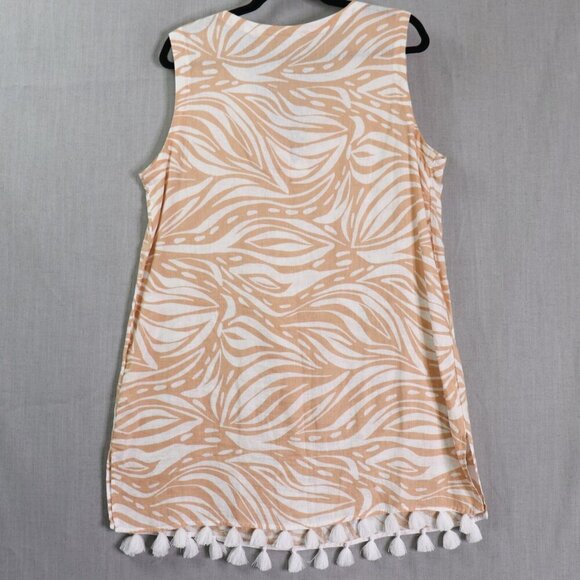 Rachel Zoe Linen Blend Tunic Dress Cover-Up Size M Beige White Tassel Hem Beach - Picture 13 of 14